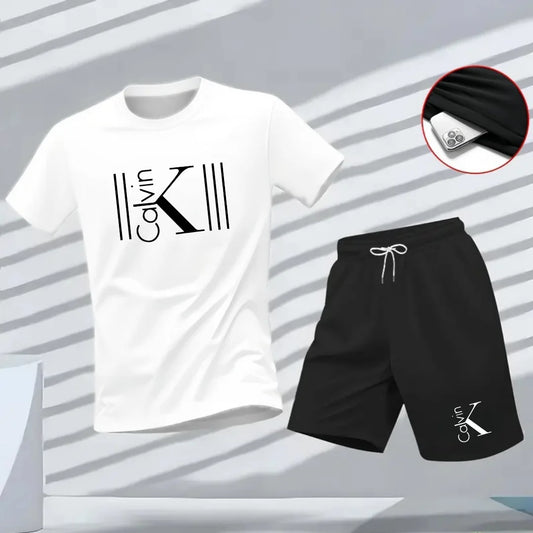 2025 Men's Breathable Sports Pattern Printed T-shirt Casual Fashion Short-sleeved T-shirt Summer Streetwear Top Two-Piece Set.