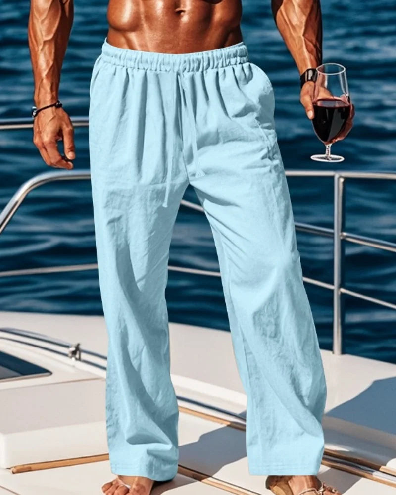 2026 New Men's Cotton and Linen Casual Pants, Straight-Leg, Simple and Comfortable, with Drawstring Waist
