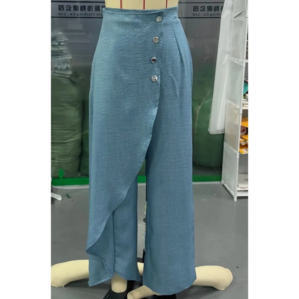 Irregular Imitation Jeans Spring Summer Women's Long Hem Solid Color Casual Single-breasted Loose Trousers