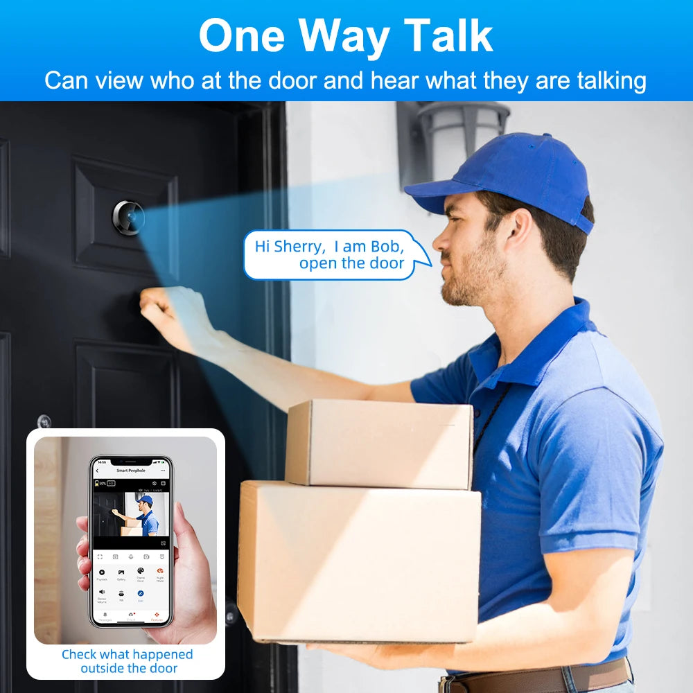 Hollarm Wireless Doorbell Smart Door Peephole Camera Cat Eye WIFI Video Surveillance Camera Visual Intercom PIR Motion Detection