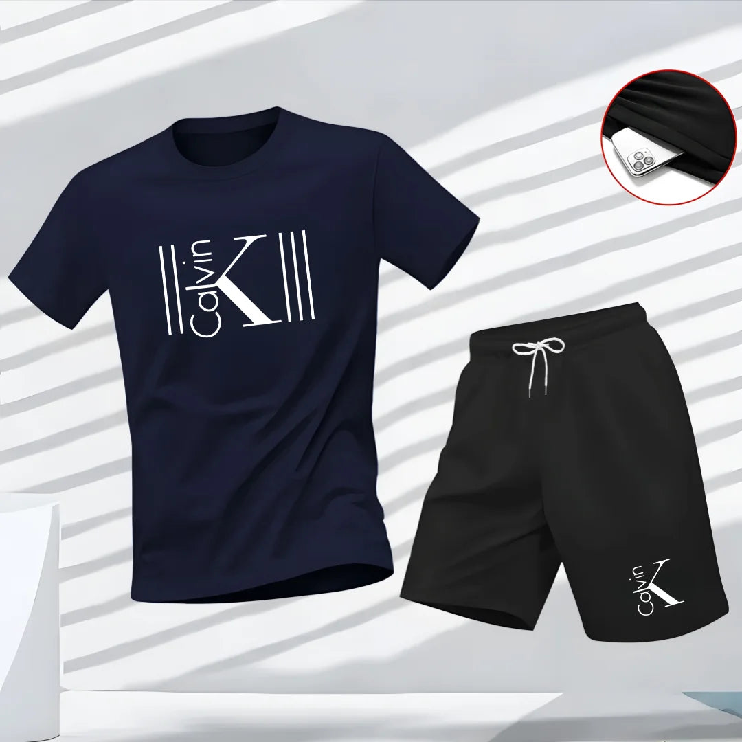 2025 Men's Breathable Sports Pattern Printed T-shirt Casual Fashion Short-sleeved T-shirt Summer Streetwear Top Two-Piece Set.
