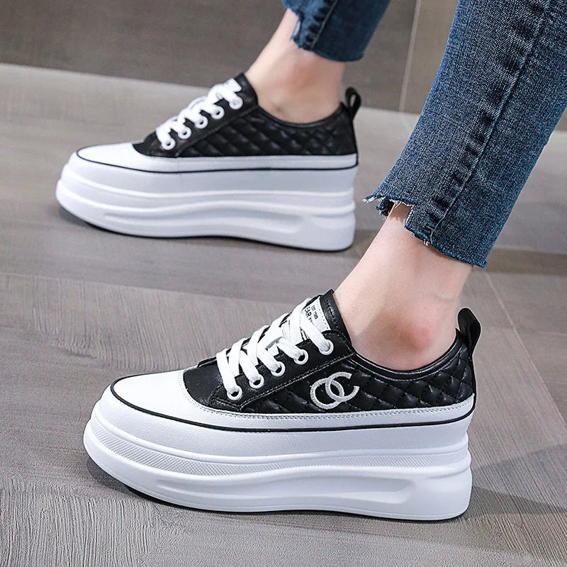 Women's Shoes 2026 Spring New Style Thick Bottom Height-Increasing Board Shoes Rubber Material Made in China Flat Shoes