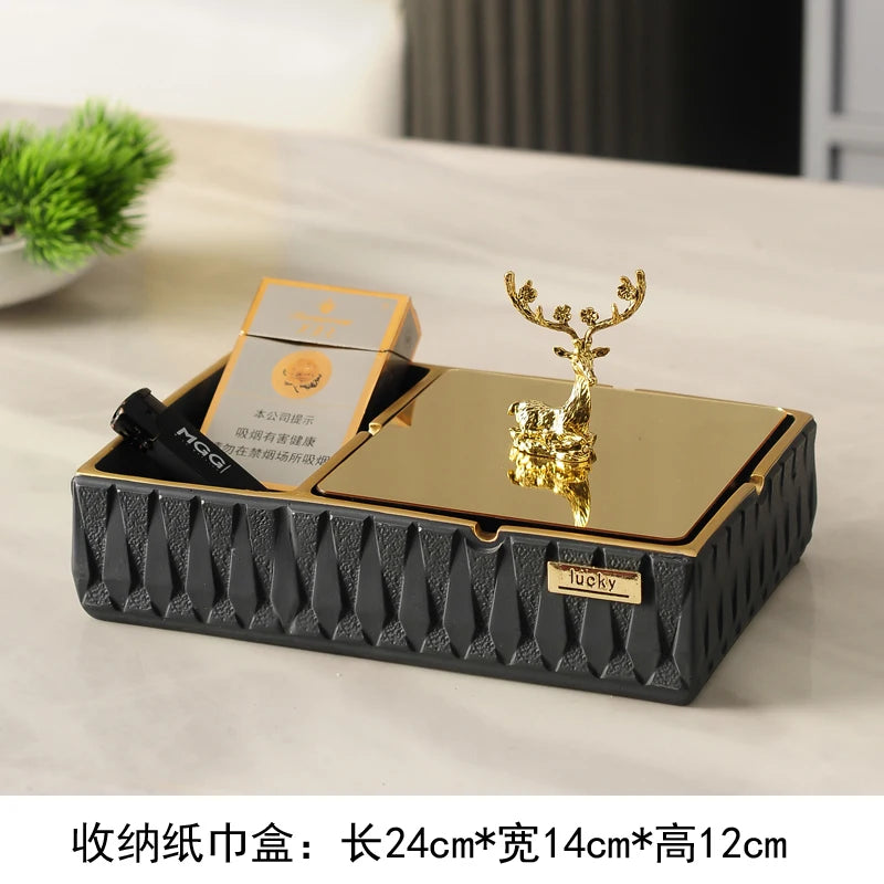 Household Simple Living Room Light Luxury Creative Office Fly Ash Ashtray Tissue Box Desktop Decoration Storage Accessories