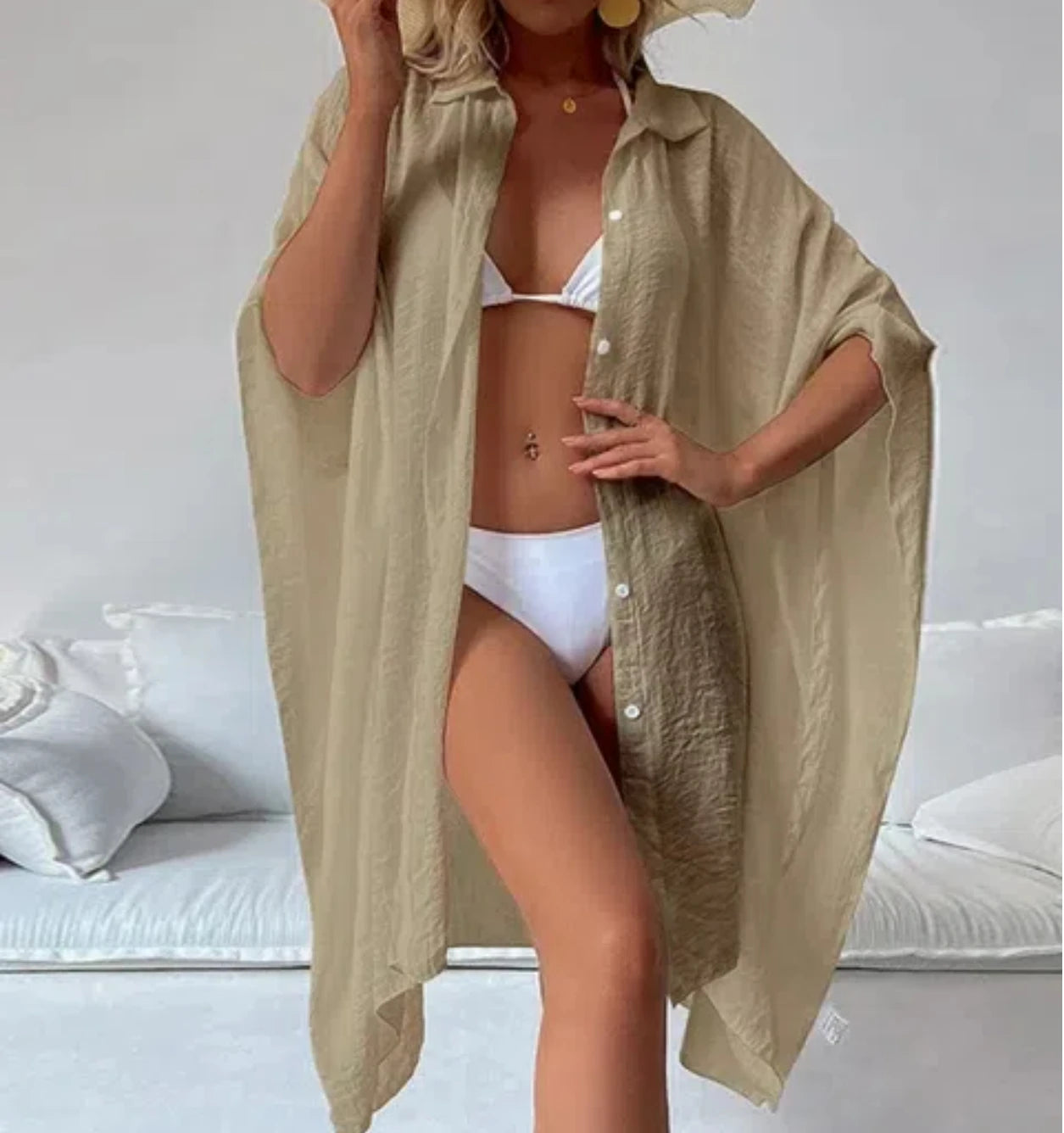 Summer Loose Cardigan Sun Protection Sarong Woman Bikini Cover-up Swimsuit Solid Beachwear Cover-Ups Swimwear Women Kimono dress