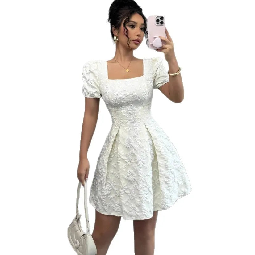 Boho Dresses for Women Summer Square Neck Short Sleeve A-Line Dress Women's Office Commuting Versatile Beach Vacation Dress
