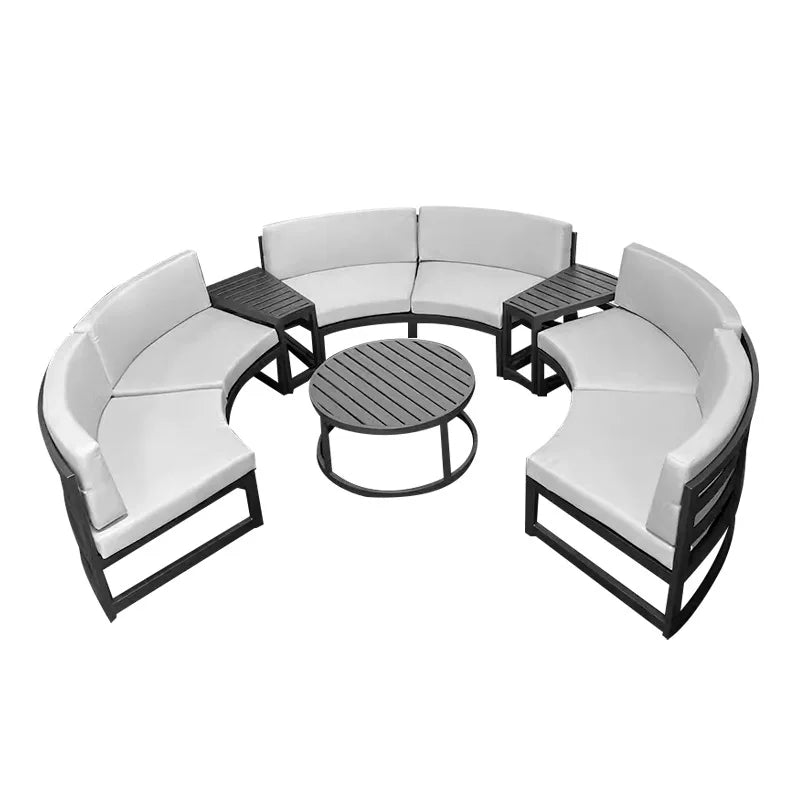 360° Round Outdoor Sofa Set - Deep Grey Aluminum Patio Furniture, Waterproof for Garden and Balcony