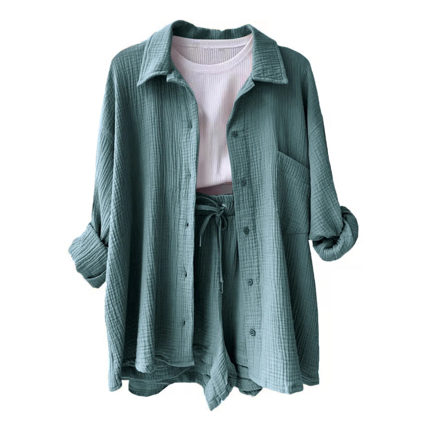 Women's Summer Outfit Muslin Blouse and Coat 2-Piece Clothing Elegant Beach Holiday Women's Set Female Coat Loose Suit