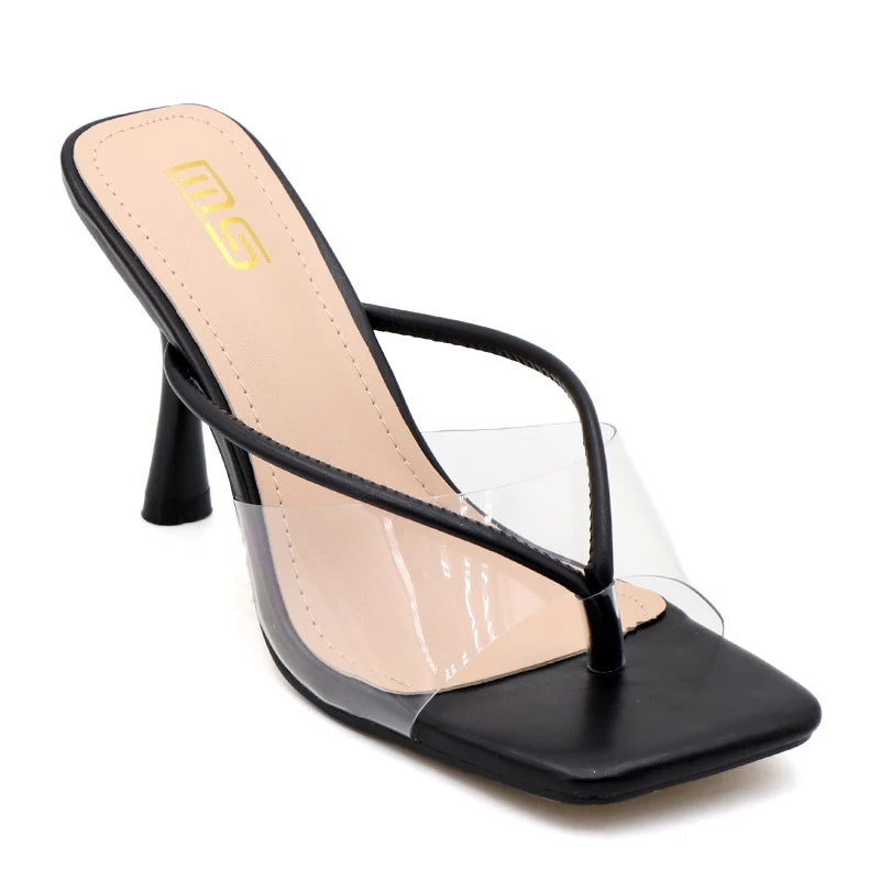 Women's Shoes 2025 Designer Luxury New Stiletto Flip Flops Clip Toe Outdoor Transparent Slippers Black Temperament Sandals 9CM
