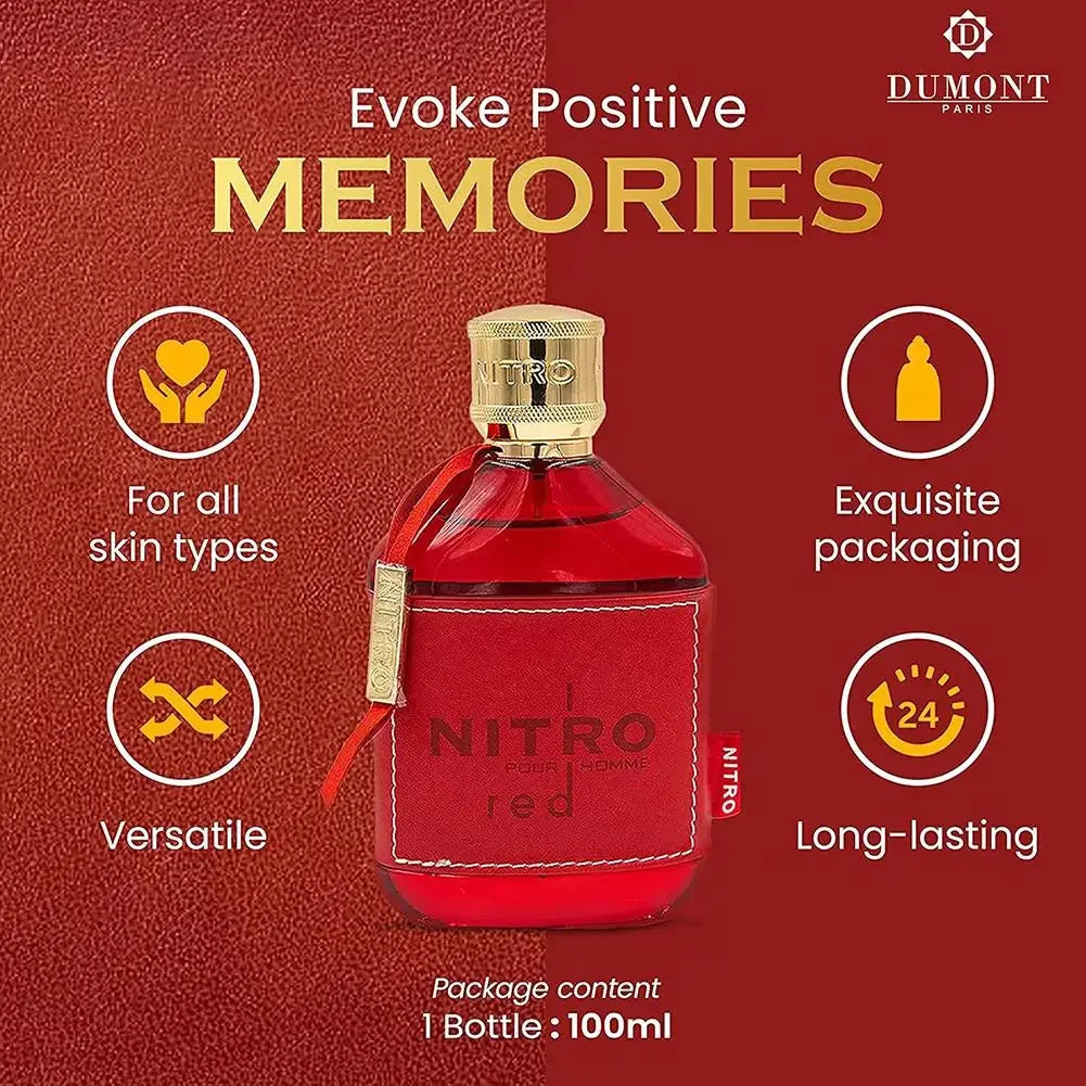100ml Nitro Red Dumont Eau De Parfum Long-Lasting Fragrance for Men Inspired by Middle Eastern and Arabic Perfume Traditions
