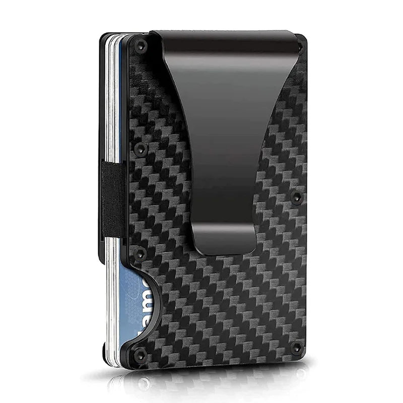Carbon Fiber Metal Minimalist Slim Credit Card Holder Wallet for Men RFID Bank Cardholder Case