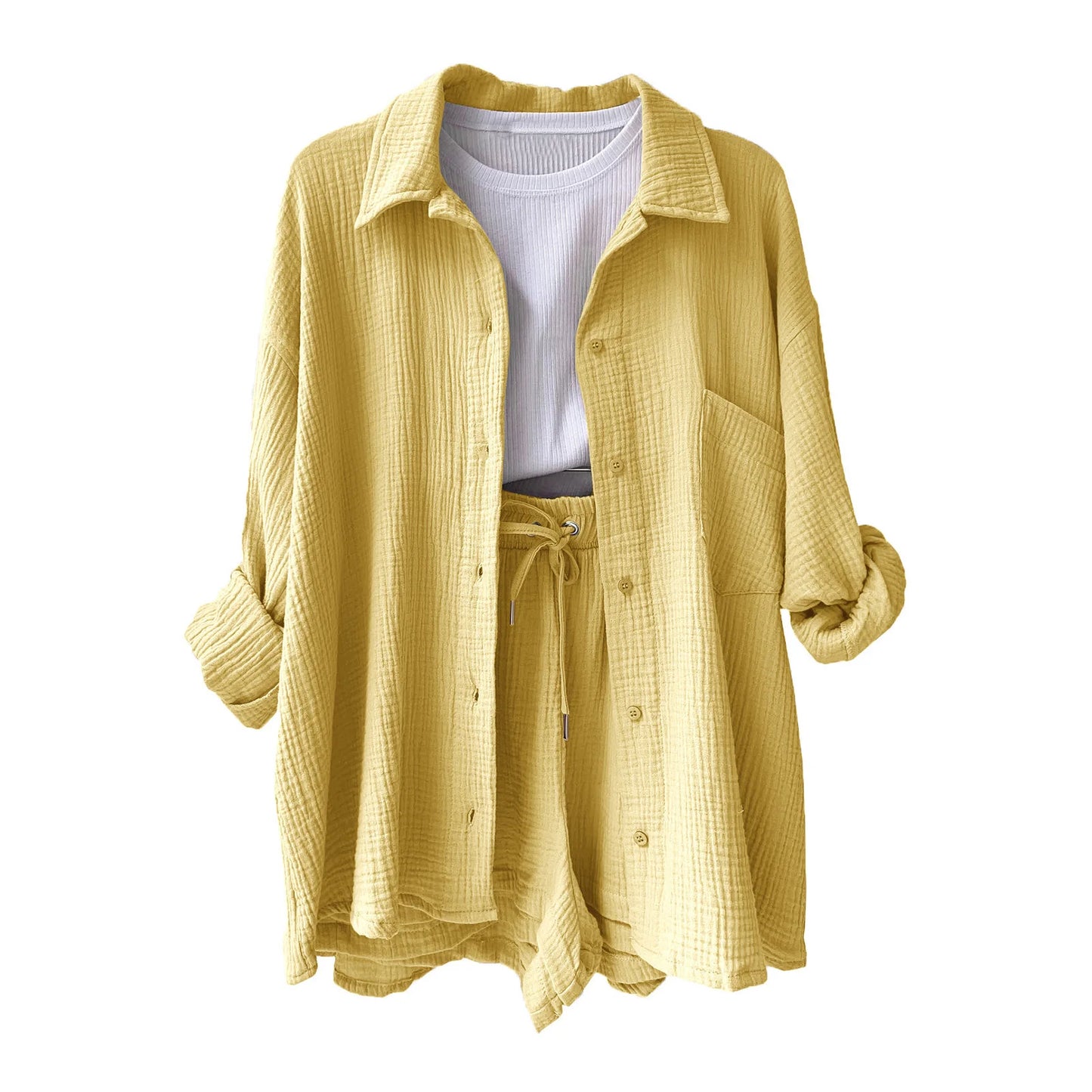 Women's Summer Outfit Muslin Blouse and Coat 2-Piece Clothing Elegant Beach Holiday Women's Set Female Coat Loose Suit