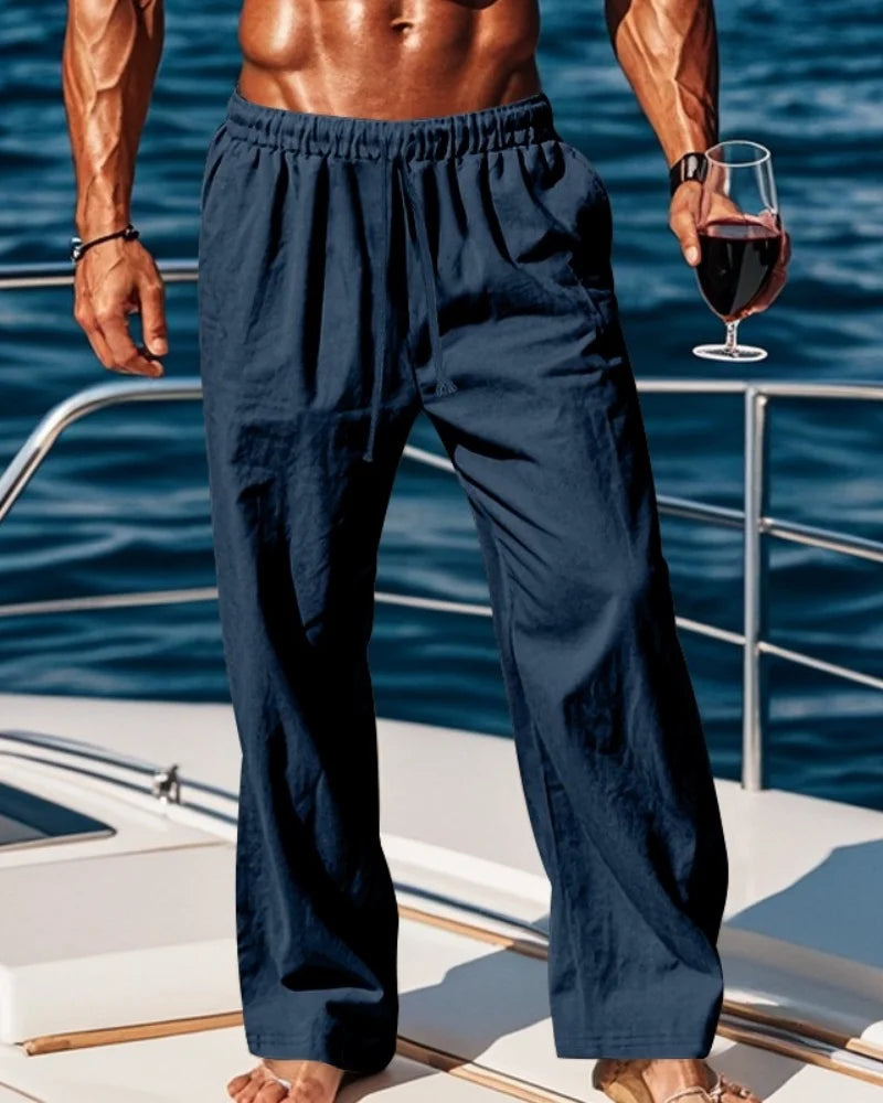 2026 New Men's Cotton and Linen Casual Pants, Straight-Leg, Simple and Comfortable, with Drawstring Waist