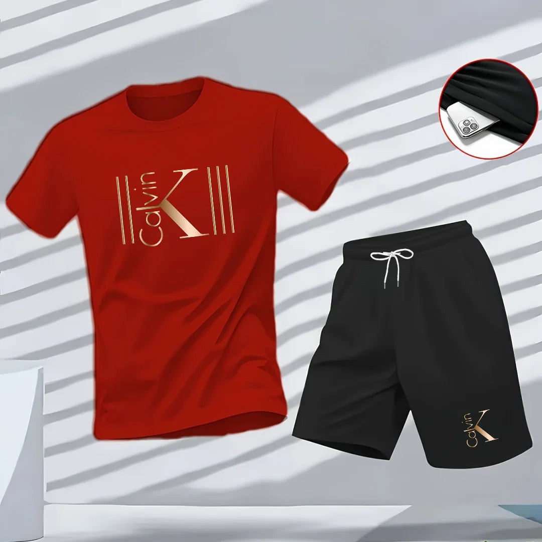 2025 Men's Breathable Sports Pattern Printed T-shirt Casual Fashion Short-sleeved T-shirt Summer Streetwear Top Two-Piece Set.
