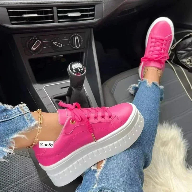 White Shoes Casual Shoes for Women  New Platform Sneakers Solid Color Ladies Footwear Trend Lightweight PU Vulcanized Shoes