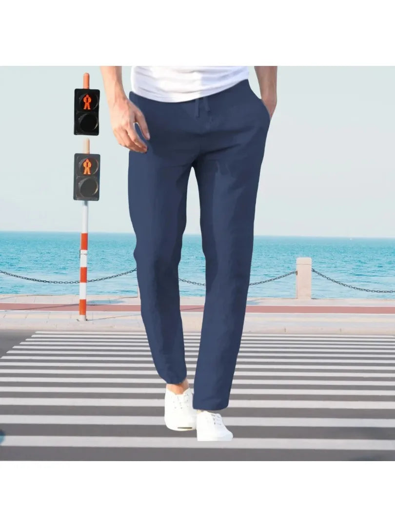 2026 New Men's Cotton and Linen Casual Pants, Straight-Leg, Simple and Comfortable, with Drawstring Waist