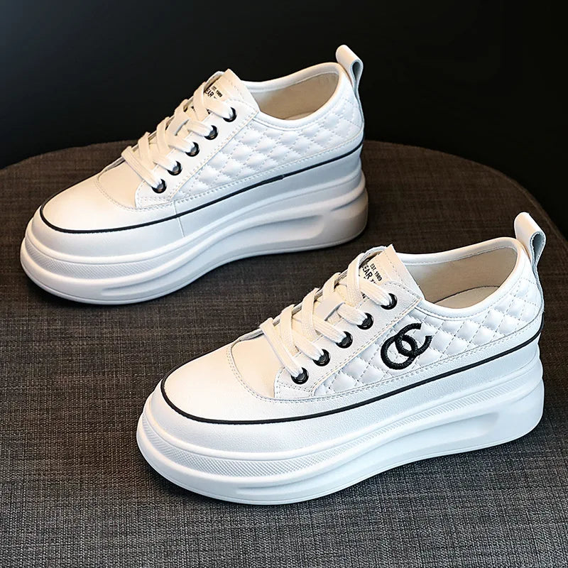 Women's Shoes 2026 Spring New Style Thick Bottom Height-Increasing Board Shoes Rubber Material Made in China Flat Shoes