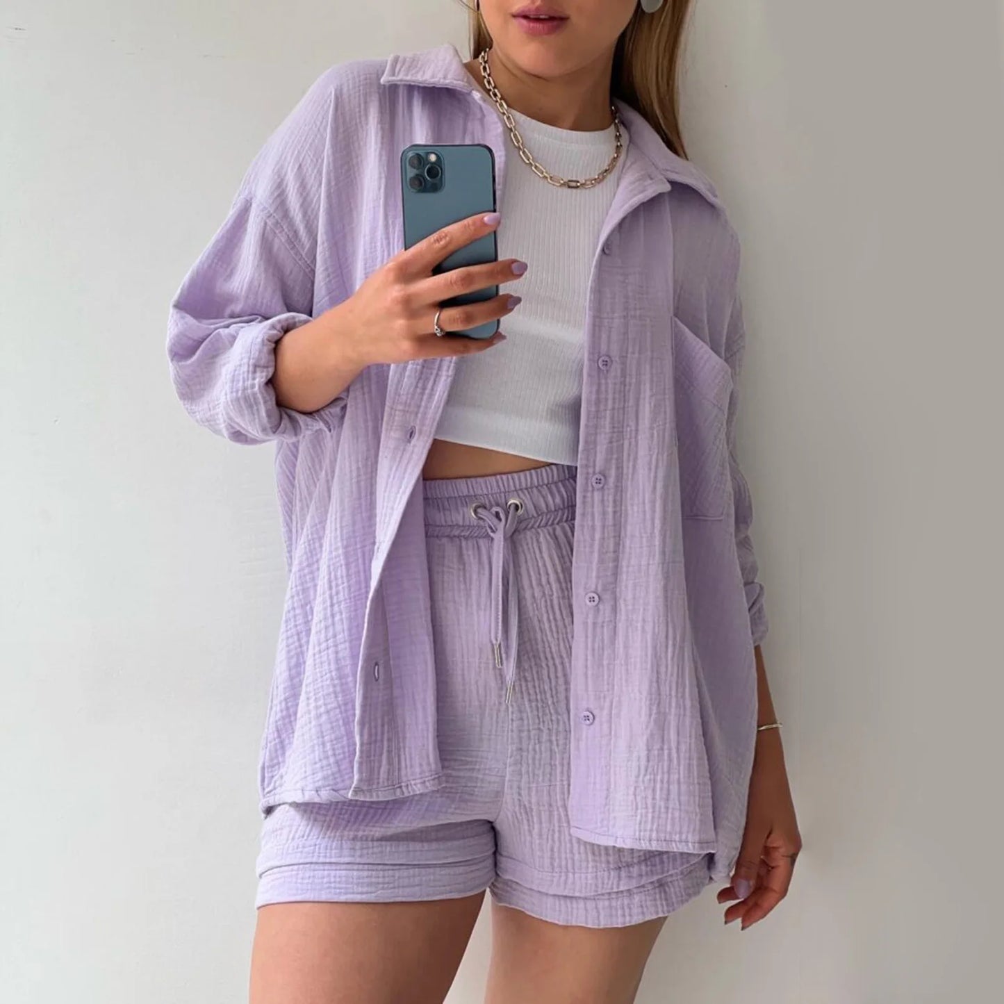 Women's Summer Outfit Muslin Blouse and Coat 2-Piece Clothing Elegant Beach Holiday Women's Set Female Coat Loose Suit