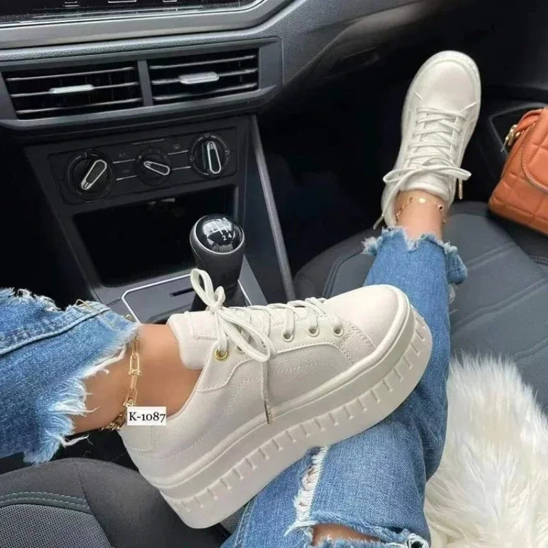 White Shoes Casual Shoes for Women  New Platform Sneakers Solid Color Ladies Footwear Trend Lightweight PU Vulcanized Shoes