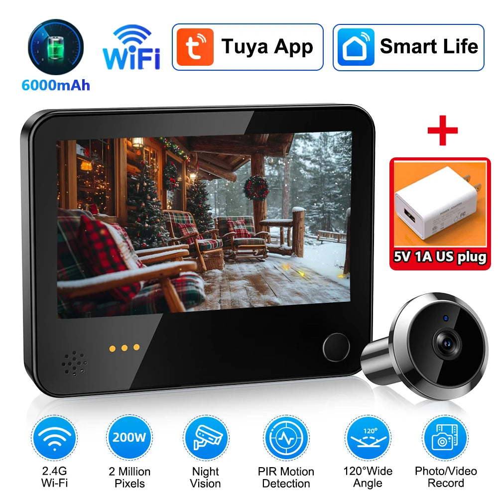 Hollarm Wireless Doorbell Smart Door Peephole Camera Cat Eye WIFI Video Surveillance Camera Visual Intercom PIR Motion Detection