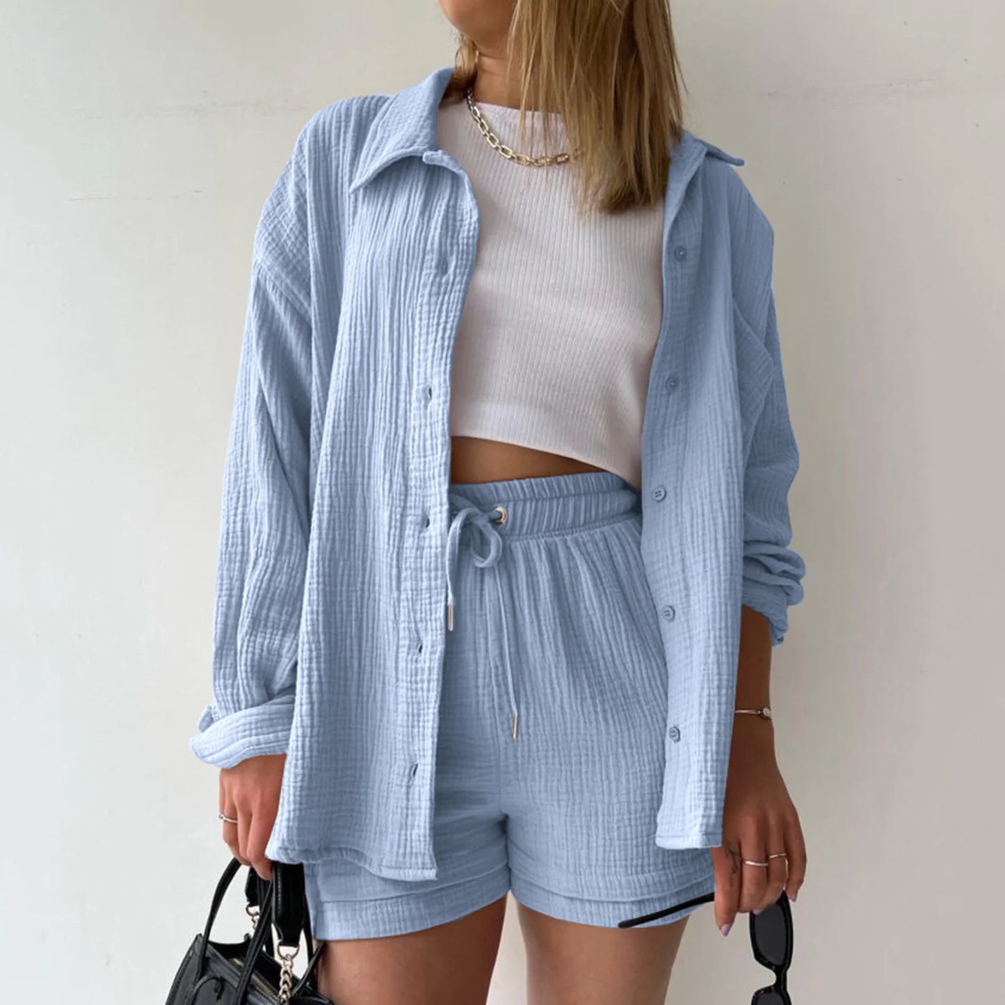 Women's Summer Outfit Muslin Blouse and Coat 2-Piece Clothing Elegant Beach Holiday Women's Set Female Coat Loose Suit