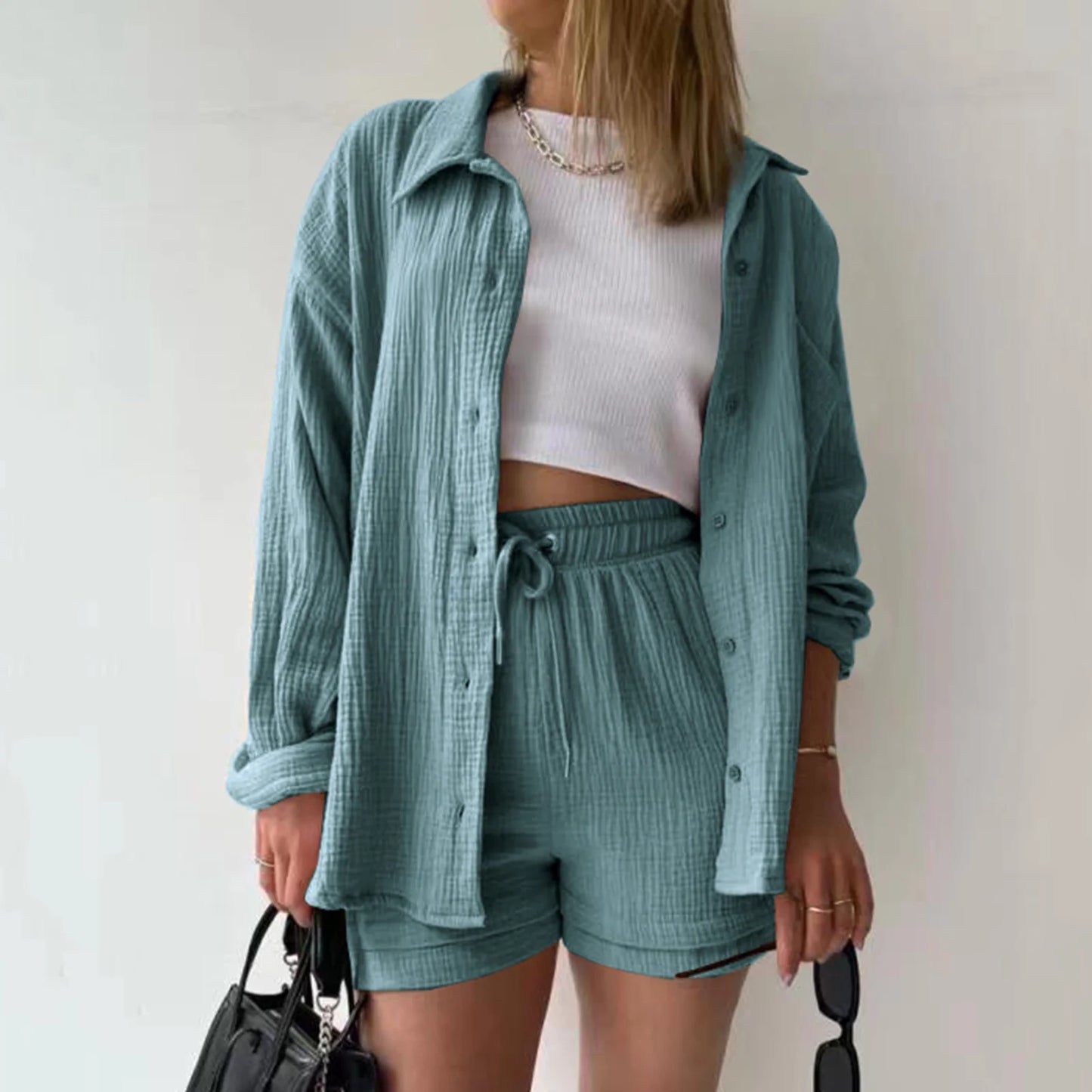 Women's Summer Outfit Muslin Blouse and Coat 2-Piece Clothing Elegant Beach Holiday Women's Set Female Coat Loose Suit