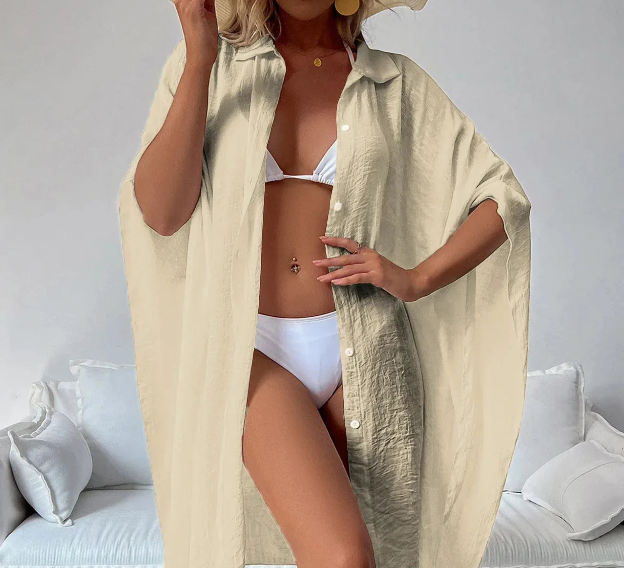 Summer Loose Cardigan Sun Protection Sarong Woman Bikini Cover-up Swimsuit Solid Beachwear Cover-Ups Swimwear Women Kimono dress