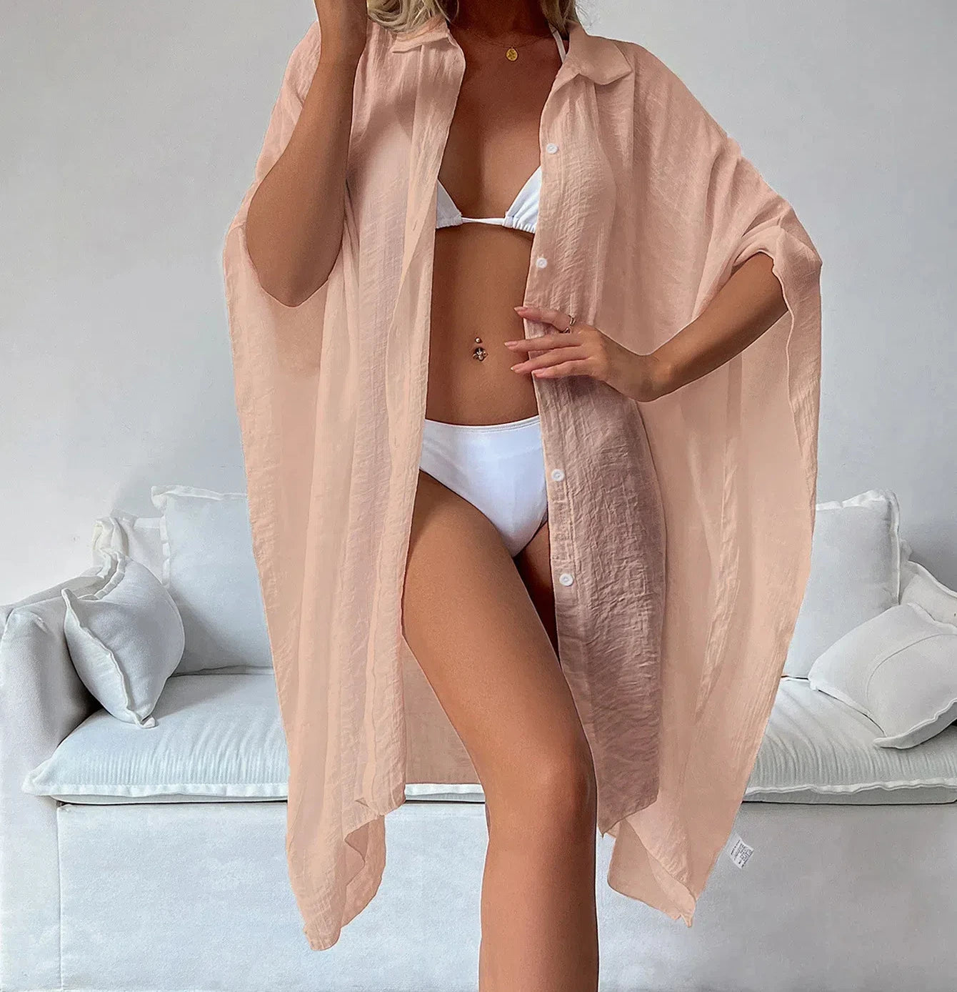 Summer Loose Cardigan Sun Protection Sarong Woman Bikini Cover-up Swimsuit Solid Beachwear Cover-Ups Swimwear Women Kimono dress