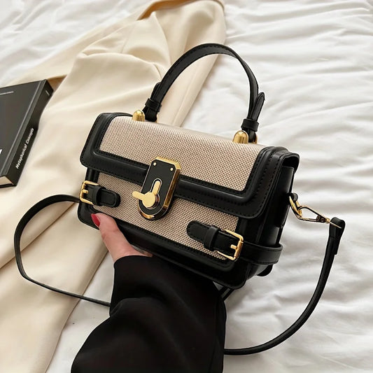 Vintage Flap Crossbody Bags for Women Contrast Color PU Leather Tote Bag, Retro Shoulder Bag, Fashion Handbag & Purse Satchel