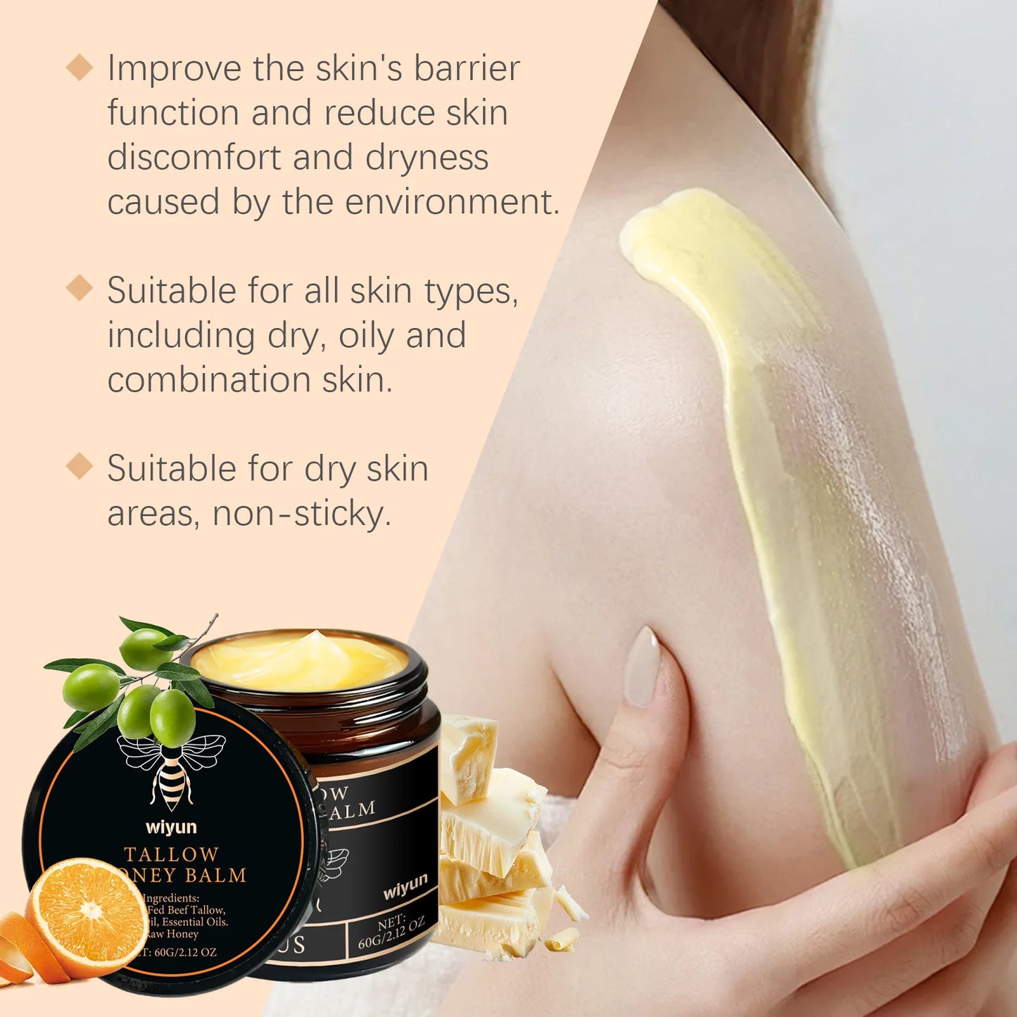 Honey and Tallow Moisturizing Cream for Face and Body - Firming and Nourishing
