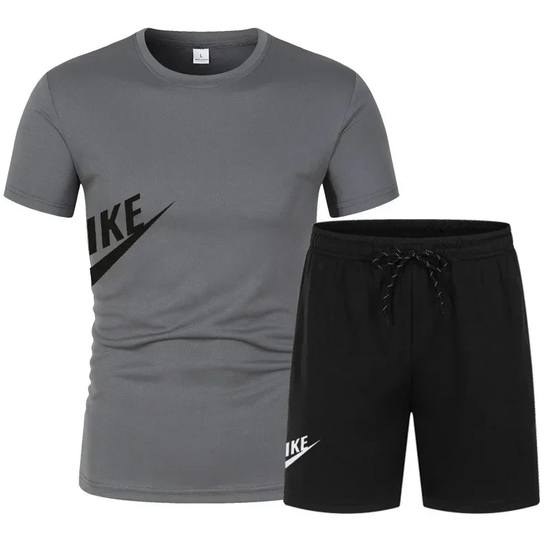 2025 Men's Summer T-shirt and Shorts Set Men's Breathable Sportswear Set Casual and Fashionable Short-sleeved T-shirt Set