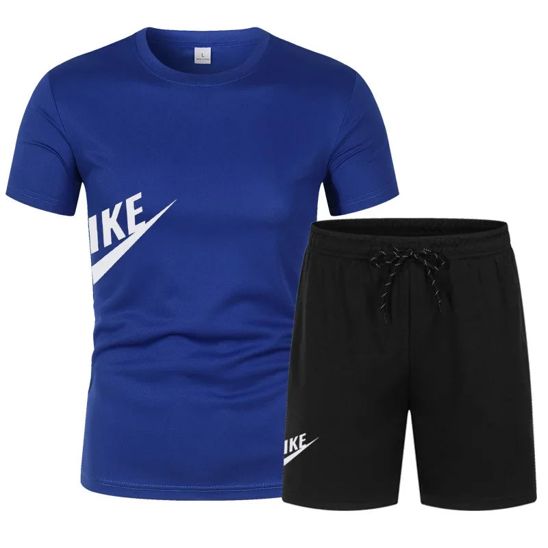 2025 Men's Summer T-shirt and Shorts Set Men's Breathable Sportswear Set Casual and Fashionable Short-sleeved T-shirt Set