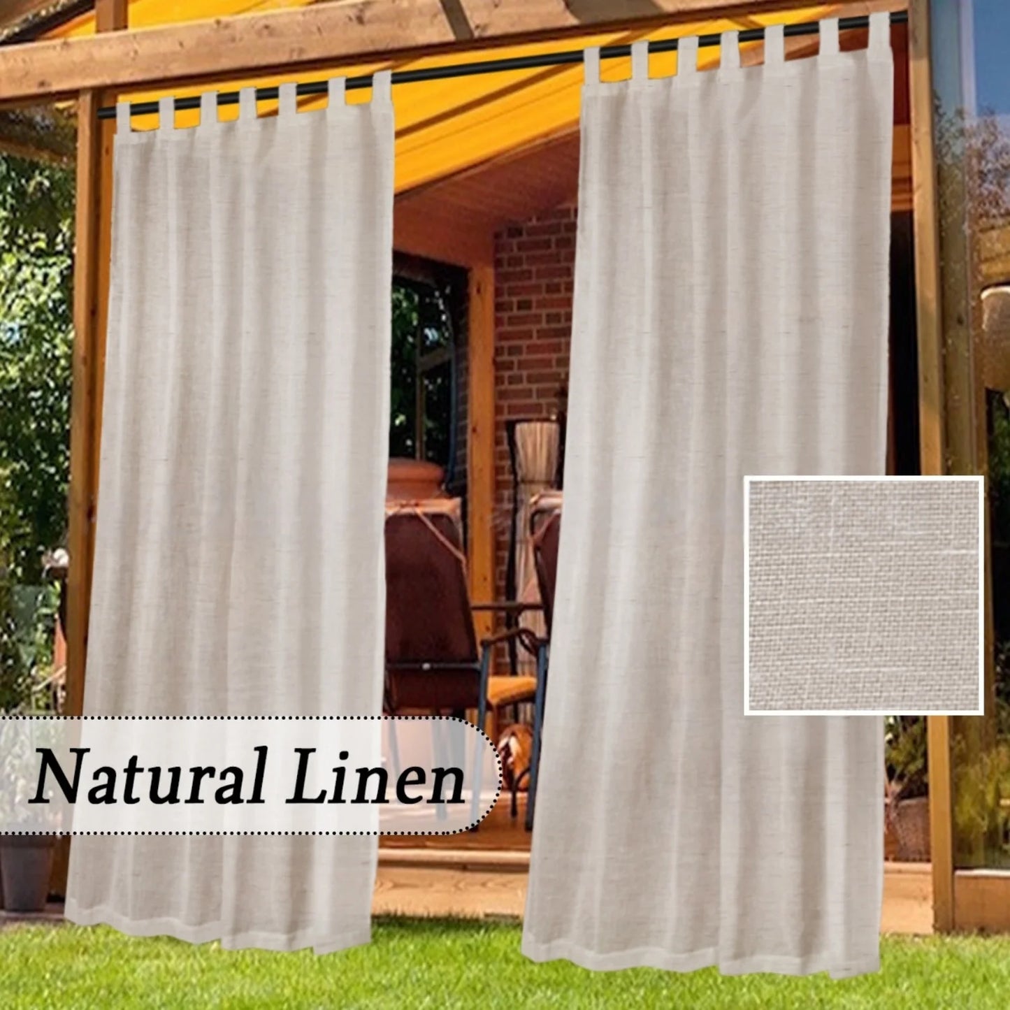 Cortinas de exterior impermeables para patio, porche, pérgola, cenador, 2 paneles, cortinas de exterior anchas con trabillas superiores resistentes a la intemperie para gazebo