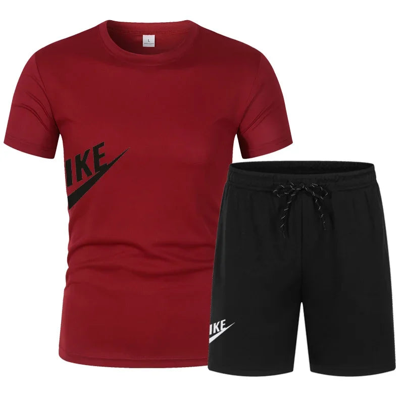 2025 Men's Summer T-shirt and Shorts Set Men's Breathable Sportswear Set Casual and Fashionable Short-sleeved T-shirt Set