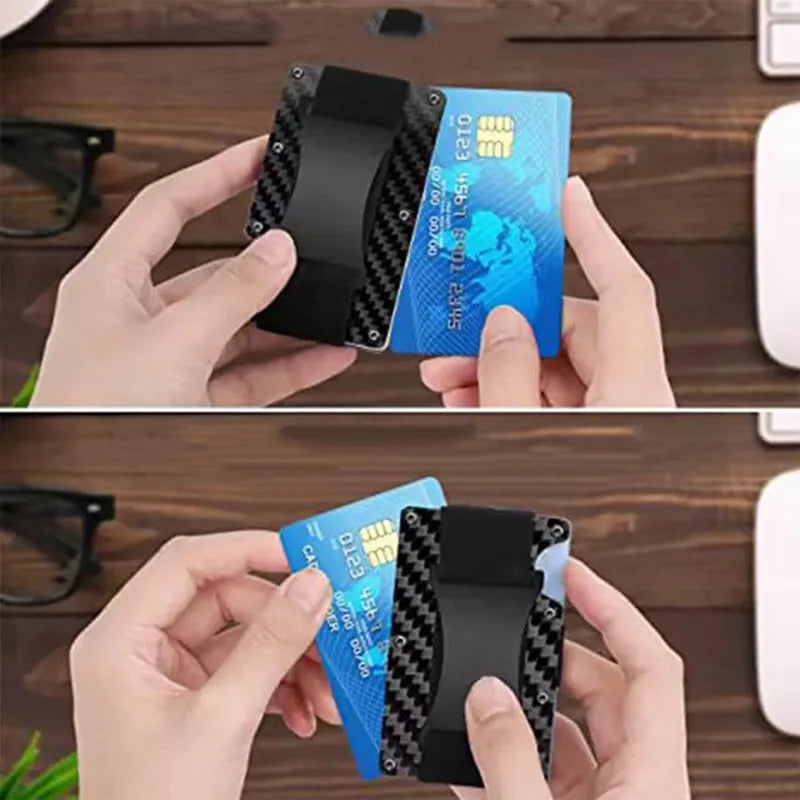 Carbon Fiber Metal Minimalist Slim Credit Card Holder Wallet for Men RFID Bank Cardholder Case