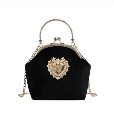 Evening Clutch Bag Women Bag Shiny Handbag Heart Shape Metal Clutches Bag Fashion Chain Shoulder Crossbody Bag Luxury Lady Purse