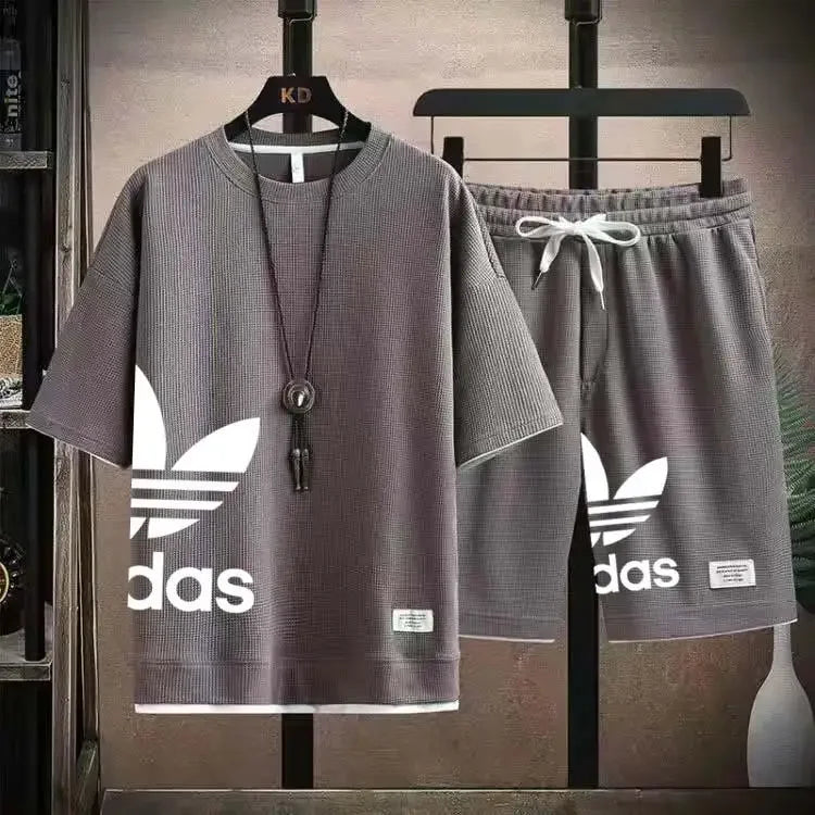 Summer 2025 New Men's Pullover Sportswear Set, Fashionable Basketball Men's Casual Short-sleeved T-shirt + Shorts Two-piece Set