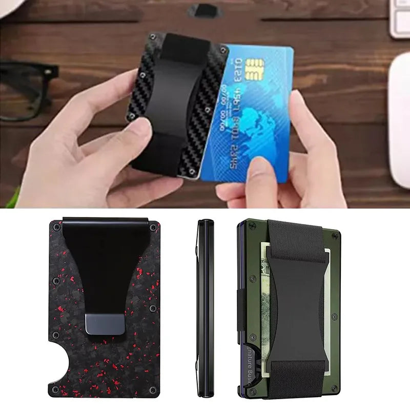 Carbon Fiber Metal Minimalist Slim Credit Card Holder Wallet for Men RFID Bank Cardholder Case