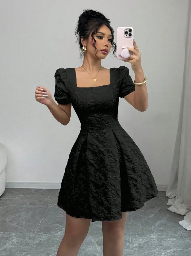Boho Dresses for Women Summer Square Neck Short Sleeve A-Line Dress Women's Office Commuting Versatile Beach Vacation Dress