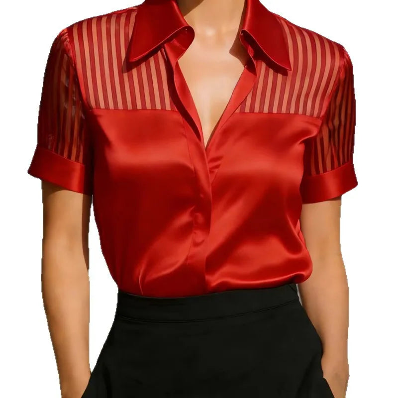 Women's Blouses and Shirts Elegant White Short Sleeve Blouse for Women Summer 2026 Fashion Turn-down Shirt Tops Women's Blouses