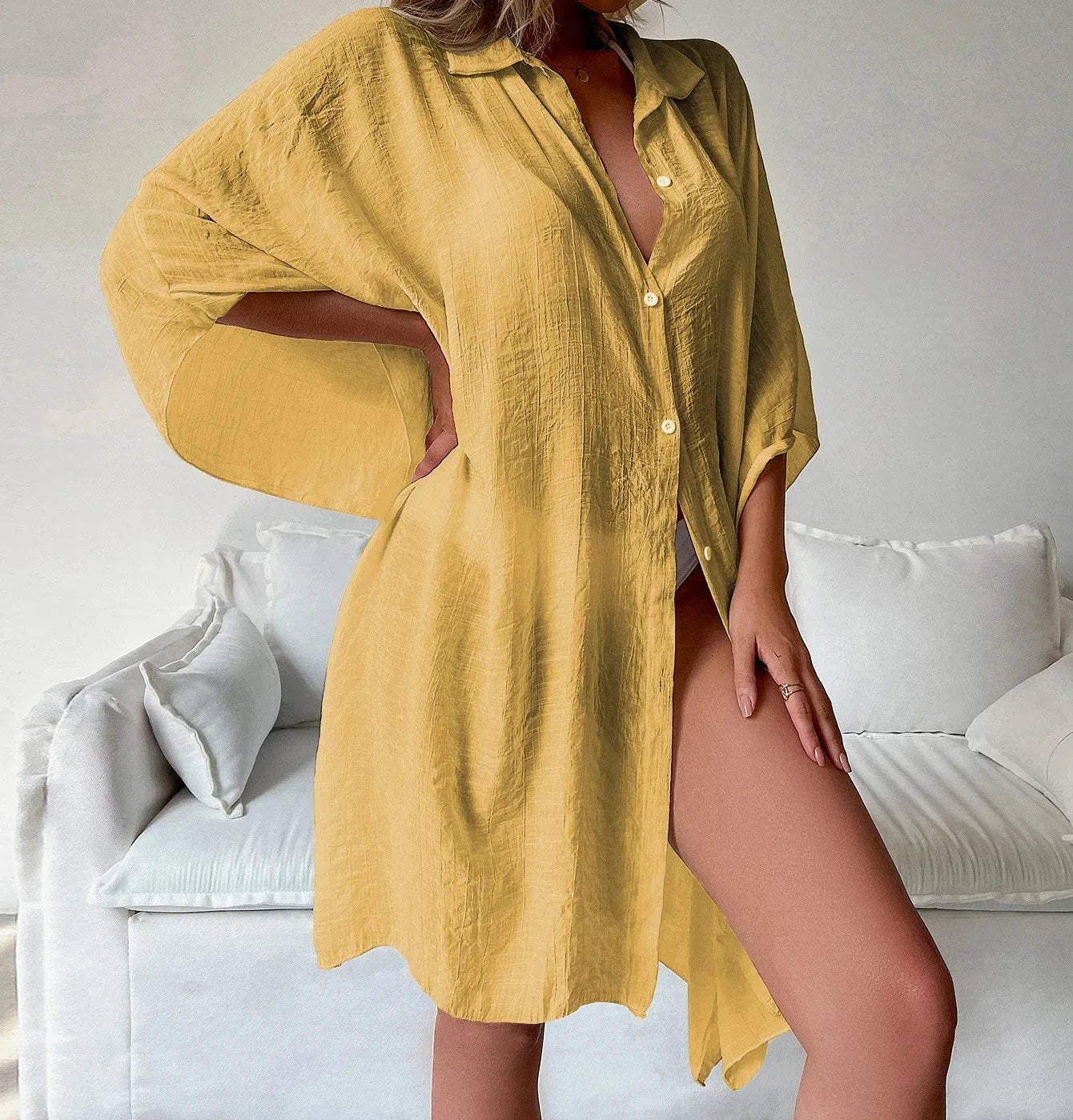 Summer Loose Cardigan Sun Protection Sarong Woman Bikini Cover-up Swimsuit Solid Beachwear Cover-Ups Swimwear Women Kimono dress