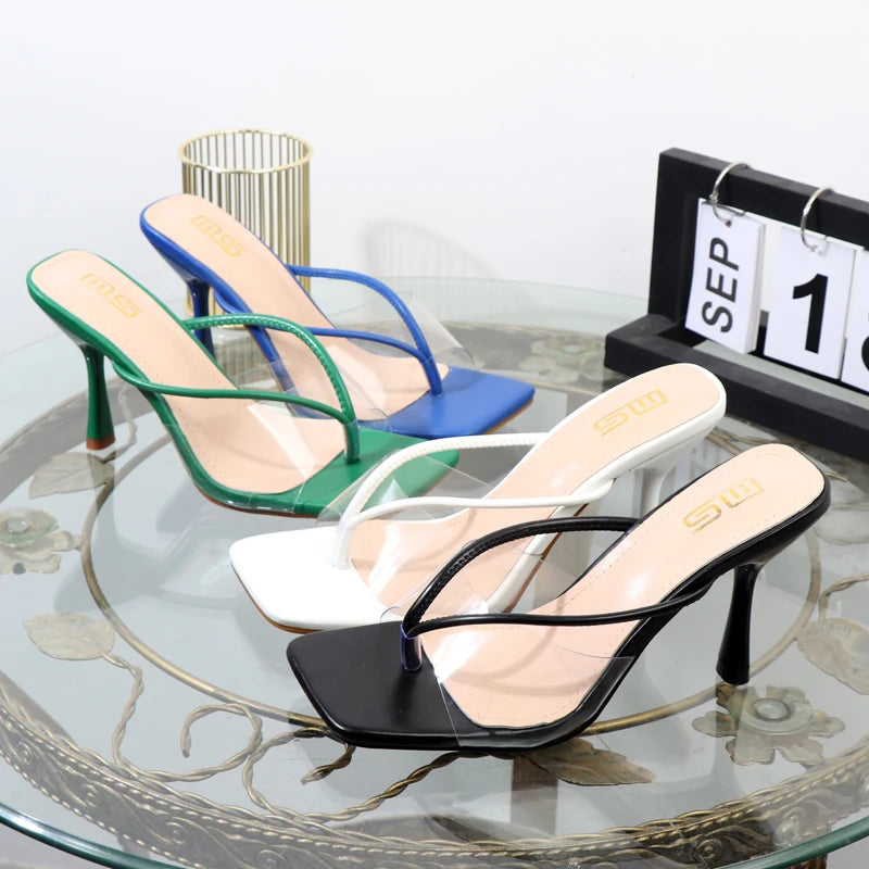 Women's Shoes 2025 Designer Luxury New Stiletto Flip Flops Clip Toe Outdoor Transparent Slippers Black Temperament Sandals 9CM