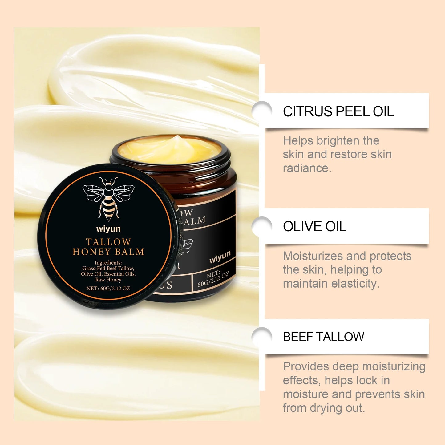 Honey and Tallow Moisturizing Cream for Face and Body - Firming and Nourishing