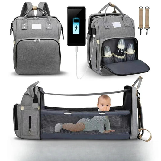 Portable folding crib, mommy bag, multi-functional, lightweight and large-capacity leisure bag, double shoulder mother and baby bag.