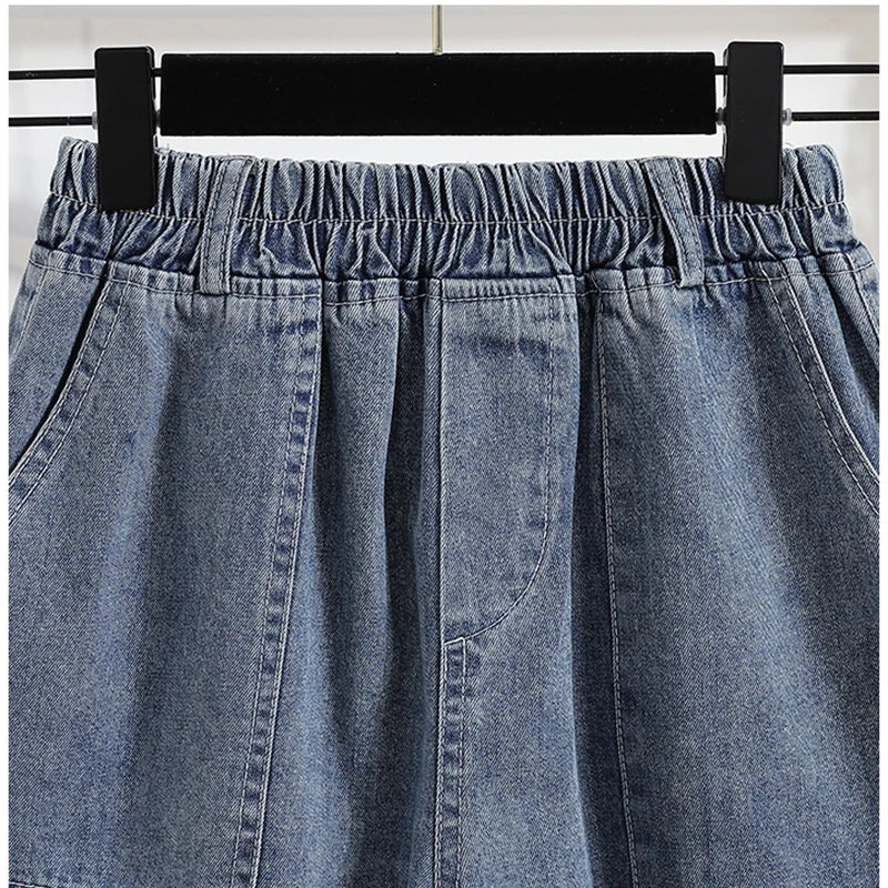 Casual Plus Size Summer Denim Shorts Women Loose Wide Leg Jeans Short Pants Female Stretch High Waisted Harem Baggy Shorts Woman