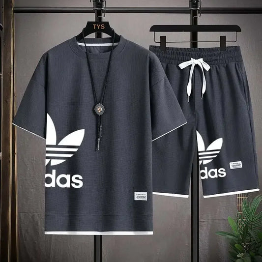 New Men's pullover sportswear Set, fashionable basketball men's casual short-sleeved T-shirt + shorts two-piece set
