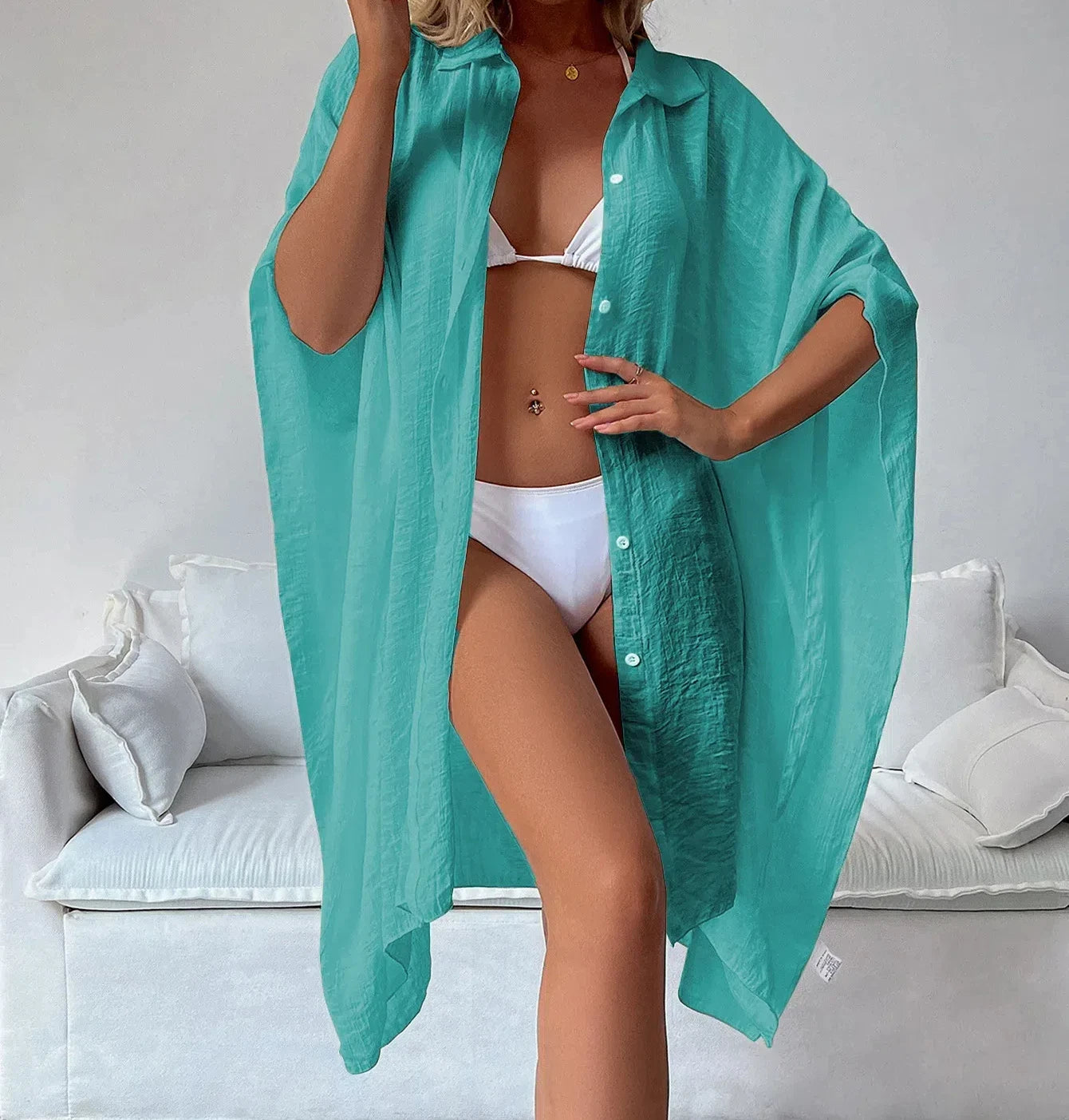 Summer Loose Cardigan Sun Protection Sarong Woman Bikini Cover-up Swimsuit Solid Beachwear Cover-Ups Swimwear Women Kimono dress