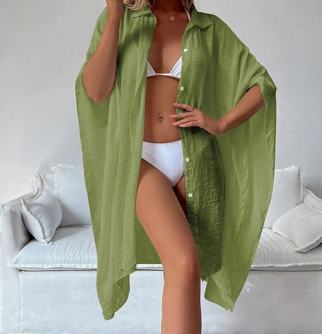Summer Loose Cardigan Sun Protection Sarong Woman Bikini Cover-up Swimsuit Solid Beachwear Cover-Ups Swimwear Women Kimono dress