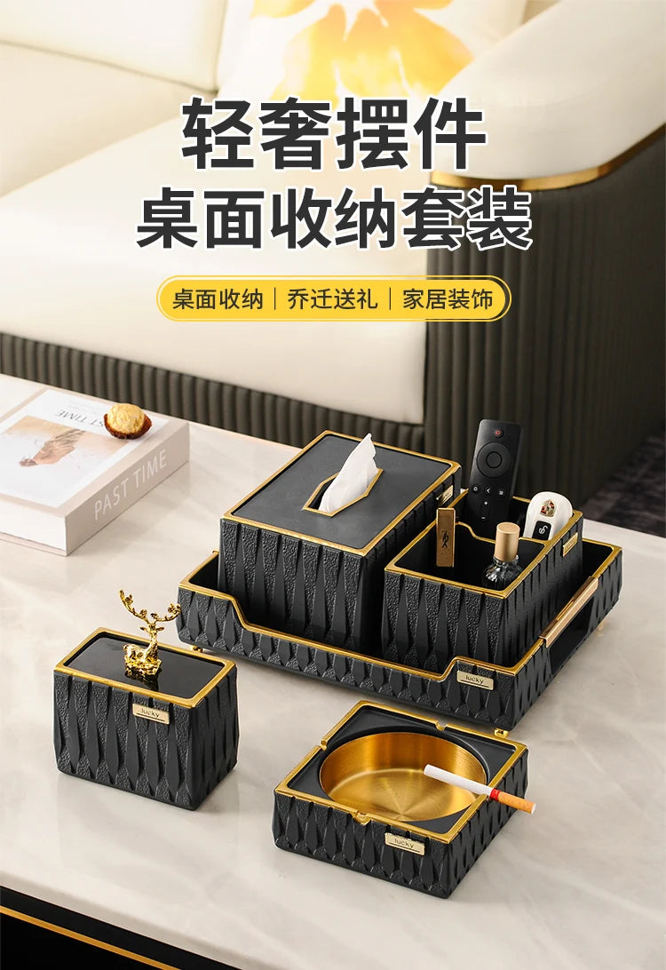 Household Simple Living Room Light Luxury Creative Office Fly Ash Ashtray Tissue Box Desktop Decoration Storage Accessories