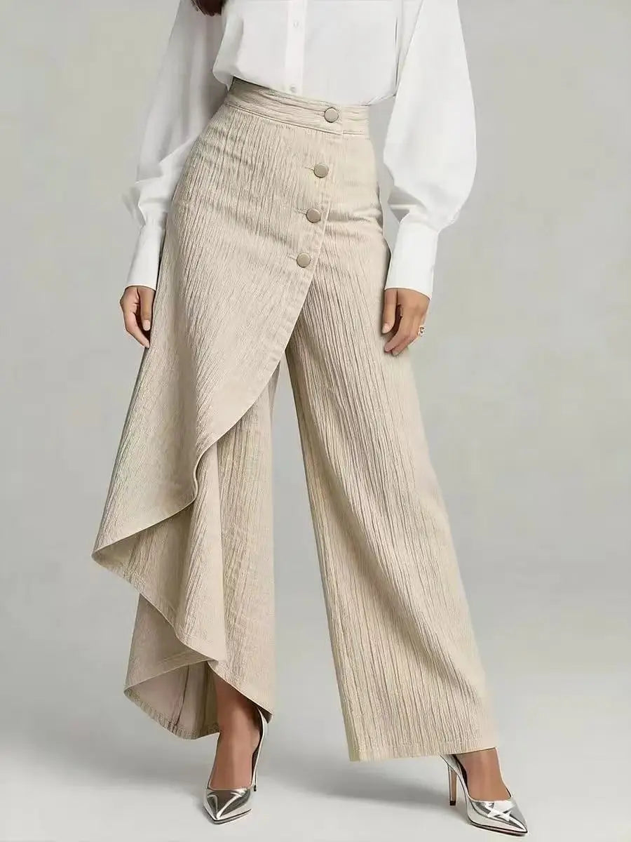 Irregular Imitation Jeans Spring Summer Women's Long Hem Solid Color Casual Single-breasted Loose Trousers