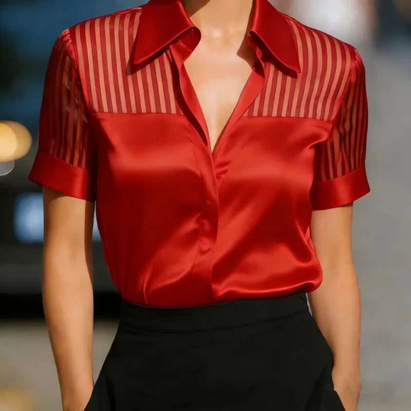 Women's Blouses and Shirts Elegant White Short Sleeve Blouse for Women Summer 2026 Fashion Turn-down Shirt Tops Women's Blouses